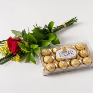 Rosa Solitária Vermelha e Chocolate