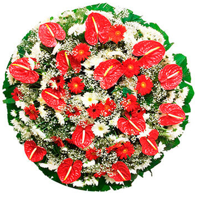 Coroa de Flores com Antúrios, Gérberas e Crisântemos