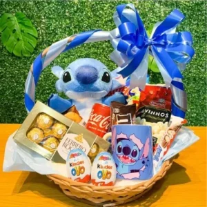 Cesta especial de chocolate com pelúcia lilo stitch