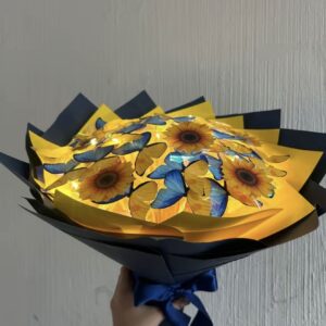 Buque de borboleta Van Gogh com LED e girassol