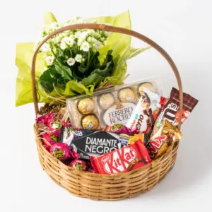 Cesta de Café com Chocolate e Flores Luxo